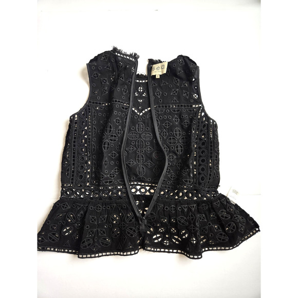 Sea New York Eyelet and Lace Sleeveless Top Black Peplum Style Women’s Size 0 - Picture 2 of 12